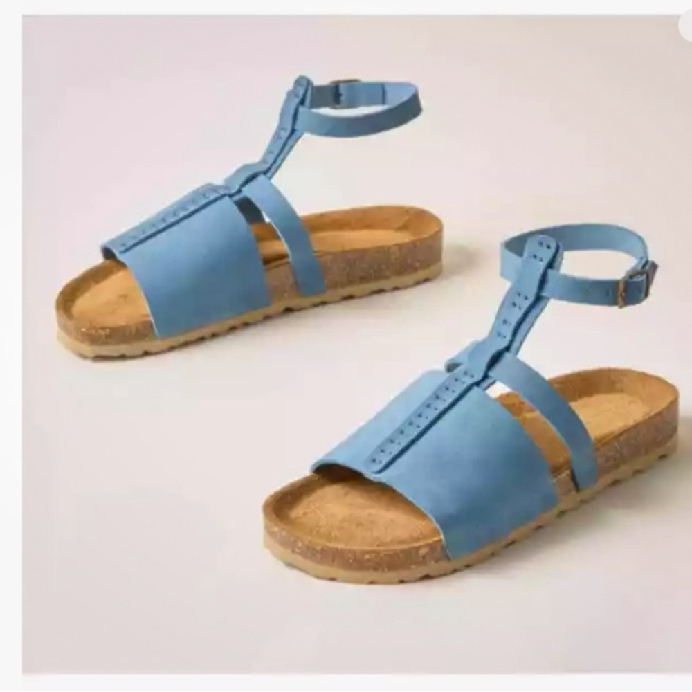 Sundance Suede Cork Sandals Womens Sz 8.5 EU 39 Gladiator Denim Blue Leather